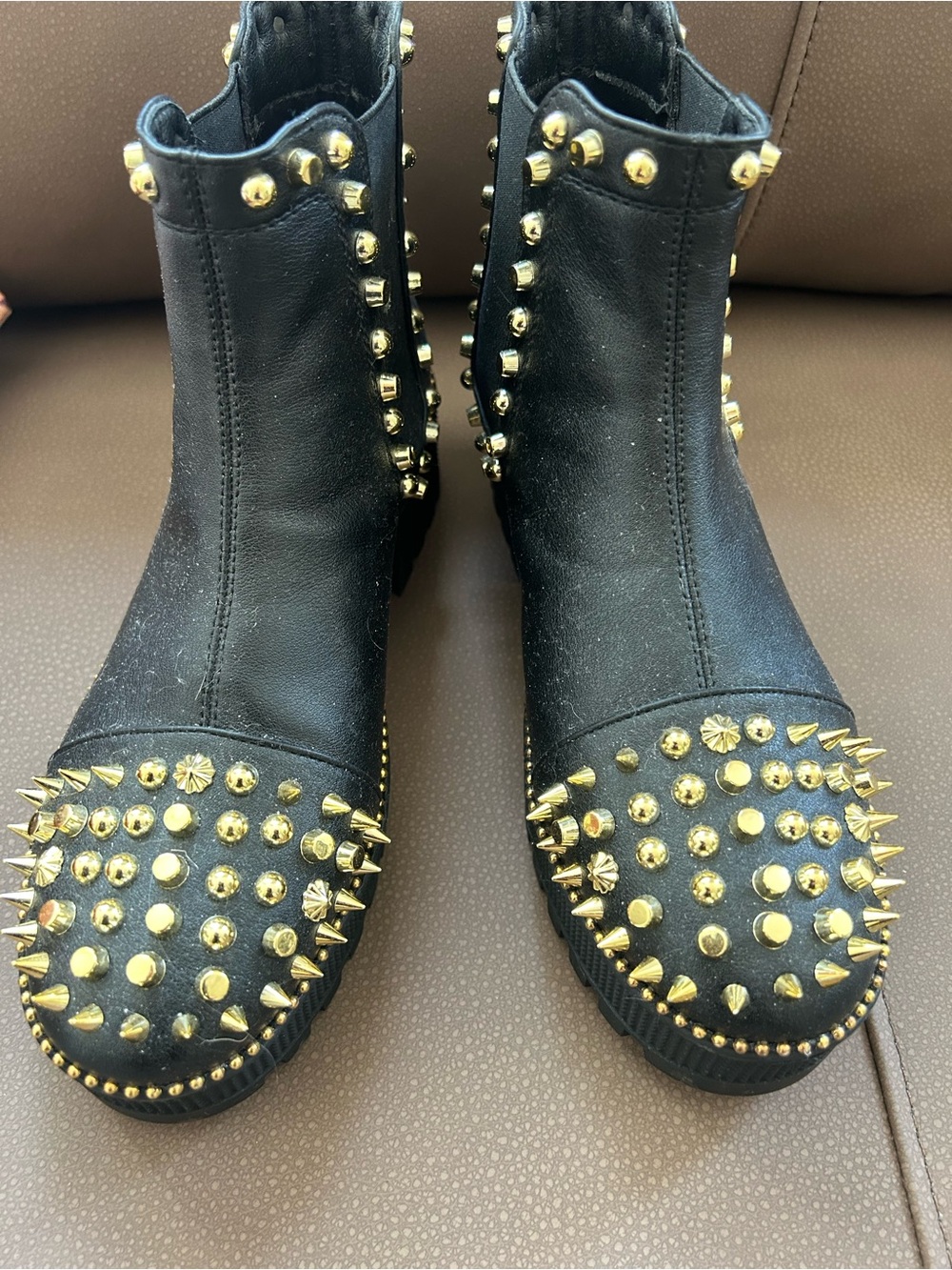 Cape Robbin Black Ankle Booties with Gold Stud and Spike Accents - Picture 2 of 10
